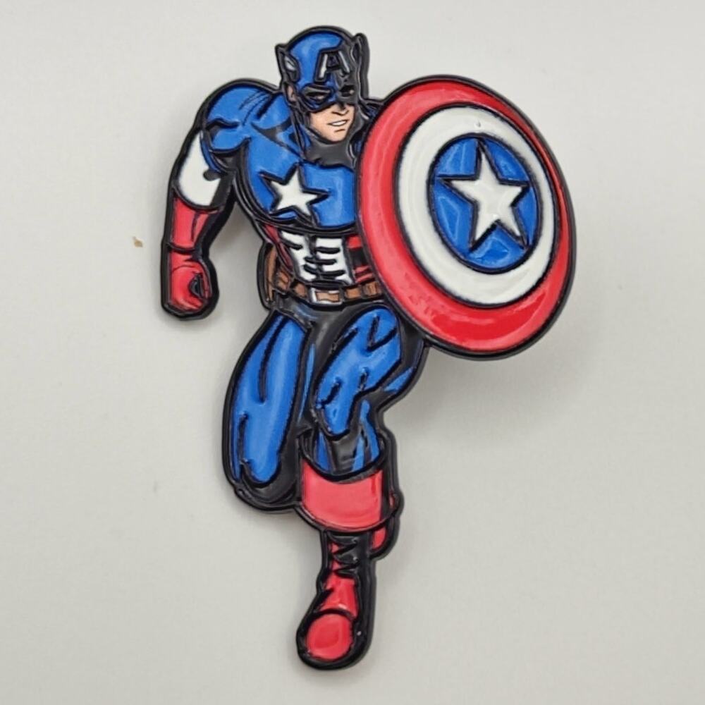 Captain America Pin Brooch in a Running Position Holding His Shield